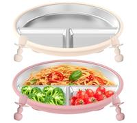 Toaboa Lot de 2 tétines en acier inoxydable avec plaque ventouse pour enfant avec bras en silicone amovible antidérapant pour bébés et tout-petits avec cuillères et fourchettes