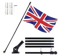 Toaboa Mât de drapeau en acier inoxydable - 1,8 m - Avec support - En alliage d'aluminium - Réglable - Avec deux anneaux - Mât de drapeau stable pour support mural de cours, toits, camions (noir)
