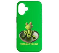Toadally in Love Coussin de lys en Forme de Grenouille Assise sur Un cœur Coque pour iPhone 16