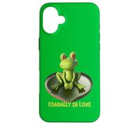 Toadally in Love Coussin de lys en Forme de Grenouille Assise sur Un cœur Coque pour iPhone 16 Plus