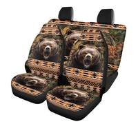 TOADDMOS Bear Lot de 4 housses de siège auto aztèques pour sièges avant et arrière de voiture - Installation facile - Protection complète - Antidérapantes - Ajustement universel pour la plupart des