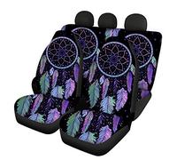 ToadDMOS Ensemble complet de housses de siège de voiture avec attrape-rêves Boho couleurs plumes pour sièges de voiture, avant et fendue, accessoires de décoration pour voiture, camion, berline, SUV