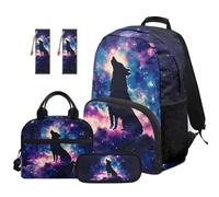 TOADDMOS Ensemble de 5 sacs à dos d'école avec boîte à déjeuner portable, trousse à crayons, marque-page, sac à dos décontracté pour voyage, sport, Galaxy Wolf., Moderne