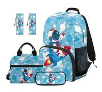 TOADDMOS Ensemble de 5 sacs à dos d'école avec boîte à déjeuner portable, trousse à crayons, marque-page, sac à dos décontracté pour voyage, sport, Planètes astronautes, Moderne