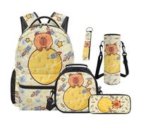 TOADDMOS Ensemble de 5 sacs à dos pour enfants avec sac à déjeuner, trousse à crayons, sac à bouteille d'eau, cordon et porte-clés pour enfants et adolescents, Planètes Capybara, Moderne