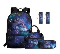 TOADDMOS Ensemble sac à dos 5 pièces pour enfants avec sac à déjeuner, sac à stylos, marque-page tendance pour école primaire et collège, Galaxy Wolf., Moderne