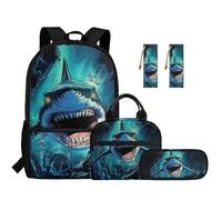 TOADDMOS Ensemble sac à dos 5 pièces pour enfants avec sac à déjeuner, sac à stylos, marque-page tendance pour école primaire et collège, Cool Shark., Moderne