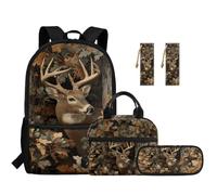 TOADDMOS Ensemble sac à dos 5 pièces pour enfants avec sac à déjeuner, sac à stylos, marque-page tendance pour école primaire et collège, Forêt camouflage cerf, Moderne