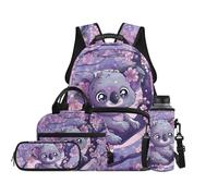 TOADDMOS Ensemble sac à dos d'école 4 pièces avec sac à déjeuner, sac à stylos, porte-bouteille d'eau avec compartiments, cadeau pour filles et garçons, Koala Cherry Blossom, Moderne