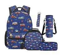 TOADDMOS Ensemble sac à dos d'école 5 pièces avec boîte à déjeuner, trousse, sac à eau, sac à eau, cordon et porte-clés pour école primaire, Cars de dessin animé., Moderne