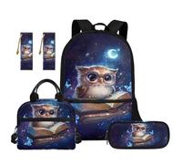 TOADDMOS Ensemble sac à dos d'école 5 pièces avec sac à déjeuner portable, trousse à crayons, 2 marque-pages pour école primaire, Livre de lecture chouette mignon, Moderne