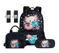 TOADDMOS Ensemble sac à dos d'école 5 pièces avec sac à déjeuner, sac à stylos, marque-page 2 pièces pour enfants du primaire, Planètes Axolotl, Moderne