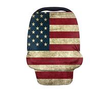 TOADDMOS Housse d'allaitement pour bébé, motif drapeau américain vintage, housse de siège de voiture extensible, douce et respirante, pour siège auto de bébé, chariot, chaise haute, poussette.