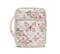 TOADDMOS Housse de bible matelassée avec motif papillon rose pour femme - Accessoires de transport tendance avec poignée durable et plusieurs poches pour filles