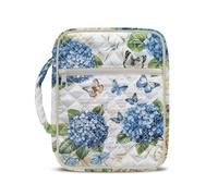 TOADDMOS Housse de bible matelassée pour femme avec poignée et plusieurs poches - Motif papillon - Fleurs bleues