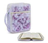 TOADDMOS Housse de bible matelassée pour femme avec poignée et plusieurs poches - Motif papillon violet