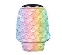 TOADDMOS Housse de siège de voiture extensible avec écailles de poisson arc-en-ciel pour bébé, couverture d'allaitement, couverture d'allaitement, couverture douce et respirante pour siège auto de bébé, chariot, chaise haute, housses de poussette