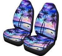 TOADDMOS Housses de siège Avant de Voiture de Style hawaïen avec Coucher de Soleil, Plage Tropicale, Palmier, Protection Universelle pour la Plupart des véhicules, berlines, camions, camionnettes