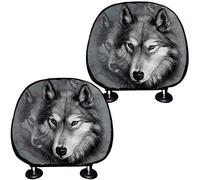 TOADDMOS Lot de 2 housses pour appuie-tête de siège de voiture, camion, SUV, van - Motif loup gris