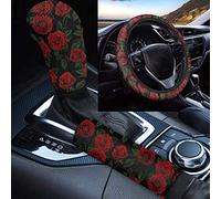 TOADDMOS Lot de 3 housses de volant décoratives douces et antidérapantes avec imprimé floral et rose rouge, taille unique