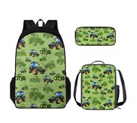 TOADDMOS Lot de 3 sacs à dos pour enfants avec sac à déjeuner et trousse à crayons pour élèves du primaire, Tracteur de ferme., Sacs à dos