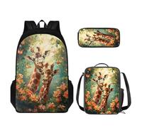 TOADDMOS Lot de 3 sacs à dos pour enfants avec sac à déjeuner et trousse à crayons pour élèves du primaire, girafe, Sacs à dos