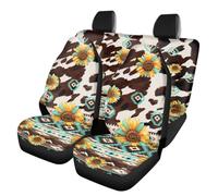 TOADDMOS Lot de 4 housses de siège de voiture à imprimé vache tournesols pour sièges avant et arrière en polyester élastique - Protection complète antidérapante pour voitures, berlines et VUS