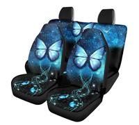 TOADDMOS Lot de 4 housses de siège de voiture avec motifs papillons bleus - Accessoires d'intérieur respirants - Protection complète - Antidérapantes - Ajustement universel pour voitures, berlines