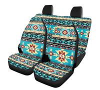 TOADDMOS Lot de 4 housses de siège de voiture bleues aztèques - Accessoires d'intérieur respirants - Protection complète - Antidérapantes - Ajustement universel pour voitures, berlines, SUV