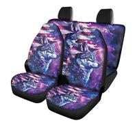 TOADDMOS Lot de 4 housses de siège de voiture motif drapeau loups - Housses de siège avant et arrière antidérapantes - Protection complète - Accessoires de voiture confortables - Ajustement universel
