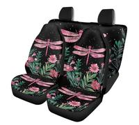 TOADDMOS Lot de 4 housses de siège de voiture motif libellule - Antidérapantes - Protection complète - En polyester élastique - Ajustement universel pour la plupart des voitures et SUV