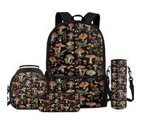 TOADDMOS Lot de 4 sacs à dos avec sac à déjeuner, trousse à crayons, bouteille d'eau, sac à bandoulière pour enfants, garçons, filles, étudiants, rentrée scolaire, Fougère champignon, Sacs à dos