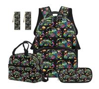 TOADDMOS Lot de 5 sacs à dos d'école avec sac à déjeuner portable, trousse à crayons multifonctionnelle, 2 marque-pages, joli sac à livres pour enfants, Planètes tracteurs, Moderne