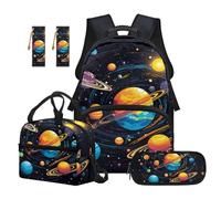 TOADDMOS Lot de 5 sacs à dos d'école avec sac à déjeuner portable, trousse à crayons multifonctionnelle, 2 marque-pages, joli sac à livres pour enfants, Planètes, Moderne
