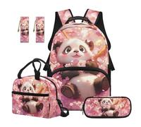 TOADDMOS Lot de 5 sacs à dos mignons pour enfants avec boîte à déjeuner, trousse à crayons et 2 marque-pages légers pour l'école, Panda Cherry Blossom, Moderne