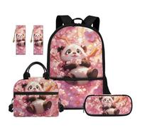 TOADDMOS Lot de 5 sacs à dos pour enfants avec boîte à déjeuner portable multifonctionnelle, 2 marque-pages pour enfants et adolescents, Panda Cherry Blossom, Moderne