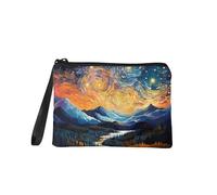 TOADDMOS Petit porte-monnaie avec fermeture éclair pour femme et fille Motif écailles de poisson sirène, Style Van Gogh, 7in x 5.5in, Pochette à monnaie
