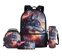 TOADDMOS Sac à dos de grande capacité personnalisé pour la rentrée scolaire - Sac à dos pour garçons et filles de 1 à 6e année, Loup de l'univers, Sacs à dos