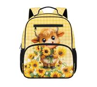 TOADDMOS Sac à dos préscolaire pour garçons et filles de 2 à 5 ans, sac à dos léger pour tout-petits de 34 cm, sac à livres léger pour la garderie et les voyages, Vache des Highlands Tournesols
