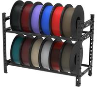 Toaiot Support de rangement mural pour filament d'imprimante 3D : étagère en métal robuste noir à 2 niveaux pour ranger les bobines de filaments roulants ABS, PLA, TPU, PETG