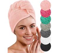Toalla Turbante De Lujo De 2 Piezas Con Botón Para Pelo Corto Y Largo - 100% Algodón - 8 Elásticos Para El Pelo Gratis - Turbante De Secado Rápido Y Absorbente (Rose)