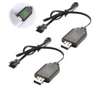 Toaluea 2 Pièces 7.4V USB Chargeur Câble RC avec Connecteur SM-3P, Câble de Charge Universel pour Batterie LiPo 2S Voiture Bateau Drone Avions RC Jouets Télécommandés, avec LED et Protection Intégrée