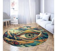 TOANGWALL Abstract Psychedelic Eye Round Descente de Lit 80cm surréaliste Mandala Paysage Rond Lavable antidérapant Poil Bas Fin Cuisine buanderie entrée Teal Teal Tapis
