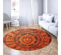 TOANGWALL Ancien Pierre Soleil aztèque Calendrier Maya 60cm Tapis Rond pour Salon Ethnique Lavable en Machine avec carpette antidérapante et Descente de lit Fine pour Salle à Manger