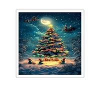 TOANGWALL arbre de Noël toile art mural nuit enneigée Père Noël traîneau impressions Hiver Peinture murale Affiche festive peinture pour décor de buanderie 60x60cm sans cadre