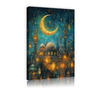 TOANGWALL Architecture islamique onirique Toile étoilée Tableau mural encadré Ramadan Affiche de lune Ramadan Fresque vintage pour la décoration de la chambre du salon 30x45cm