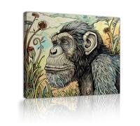 TOANGWALL Art mural abstrait Gorilla Canvas fresques florales exotiques de jungle tropicale affiches d’animaux peintures gravures œuvres d’art pour la décoration du salon et de la chambre 50x60cm