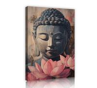 TOANGWALL Art mural de Bouddha Zen Lotus Imprimé en toile colorée Portrait de méditation encadré pour une salle de yoga Décoration murale moderne en fleurs roses 50x75cm