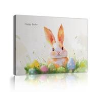 TOANGWALL Art mural en toile de lapin blanc style aquarelle œufs du jardin de Pâques joyeux fresque en herbe verte affiche printanière pour décoration du salon 30x45cm