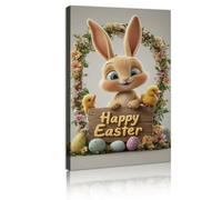 TOANGWALL Art mural en toile encadrée style Kawaii 3D Fresque de Joyeuses lapins de Pâques petits poussins Œufs affiche pour la chambre des enfants de la maternelle décoration de la maison 70x120cm